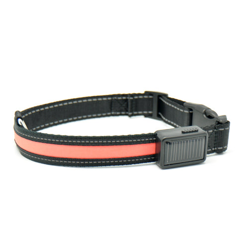 HKM-3223997 Solar and USB Rechargeable LED Dog Collar - Adjustable Nylon Pet Collar with Bright, Soft Light