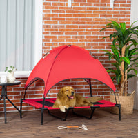 HKM-3226429 Elevated Portable Dog Cot with UV Shade Canopy, Red, 48" x 36"