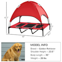 HKM-3226429 Elevated Portable Dog Cot with UV Shade Canopy, Red, 48" x 36"