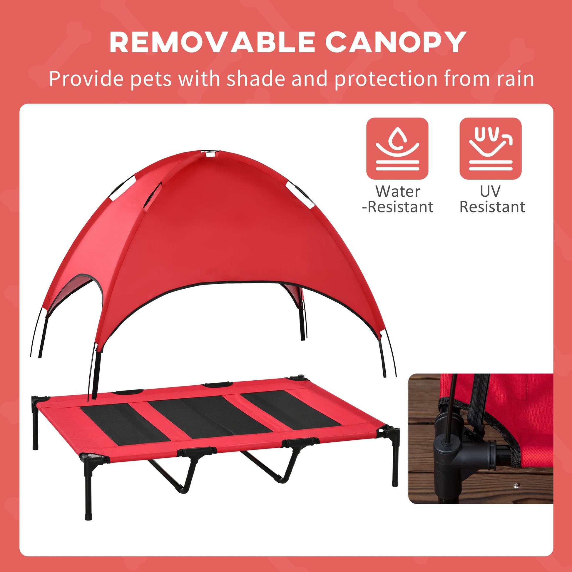 HKM-3226429 Elevated Portable Dog Cot with UV Shade Canopy, Red, 48" x 36"