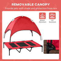 HKM-3226429 Elevated Portable Dog Cot with UV Shade Canopy, Red, 48" x 36"