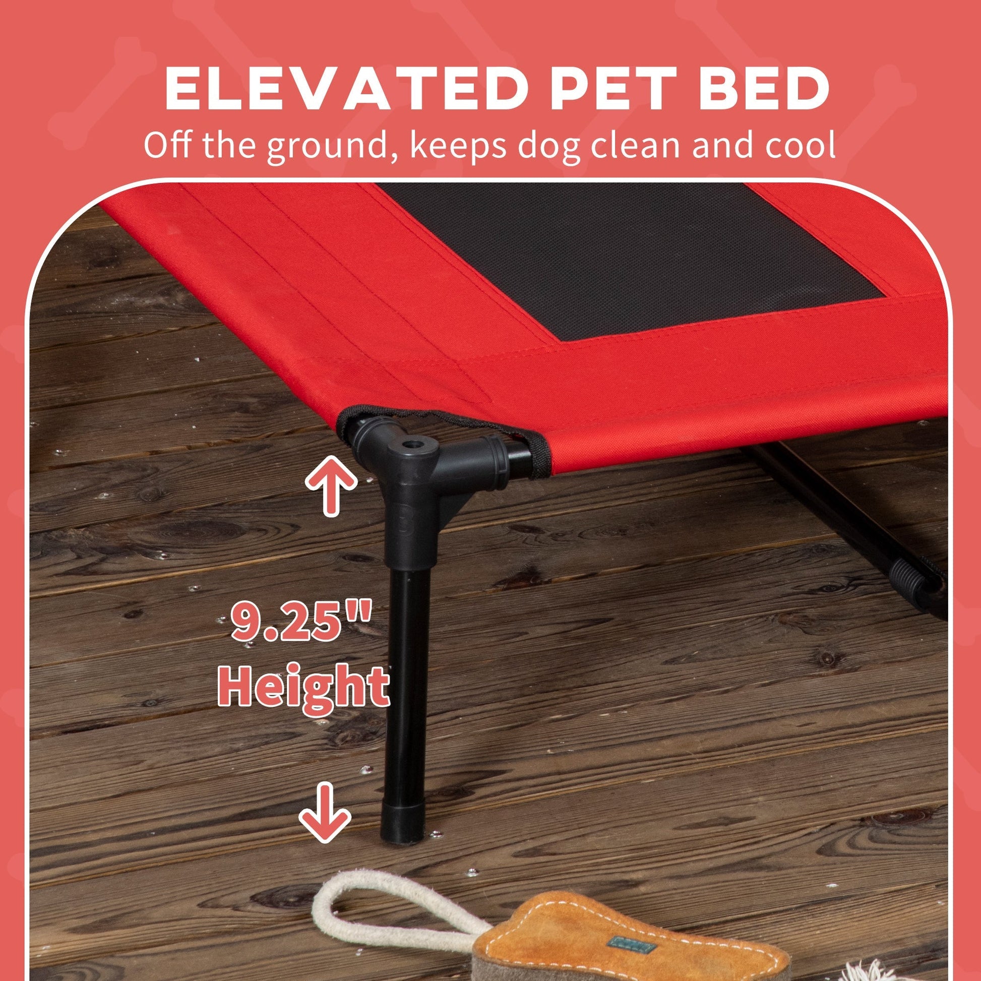 HKM-3226429 Elevated Portable Dog Cot with UV Shade Canopy, Red, 48" x 36"