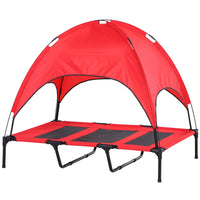 HKM-3226429 Elevated Portable Dog Cot with UV Shade Canopy, Red, 48" x 36"