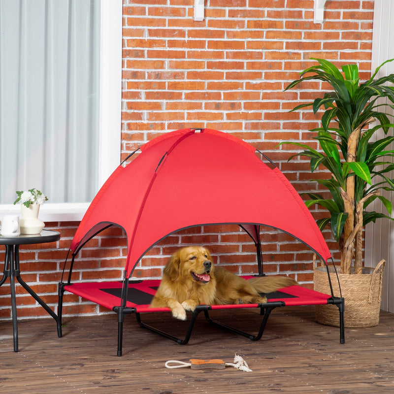 HKM-3226429 Elevated Portable Dog Cot with UV Shade Canopy, Red, 48" x 36"