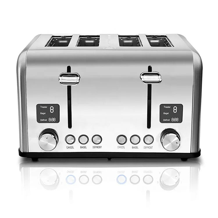 HKM-322771 Four-Slice Stainless Steel Electric Toaster with LED Display for Versatile Breakfast Preparation