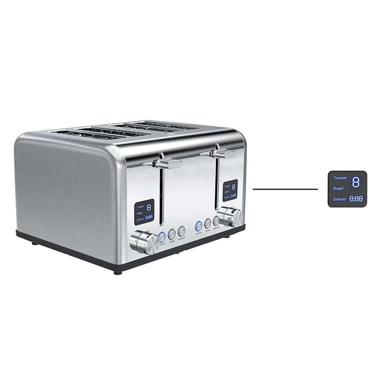 HKM-322771 Four-Slice Stainless Steel Electric Toaster with LED Display for Versatile Breakfast Preparation