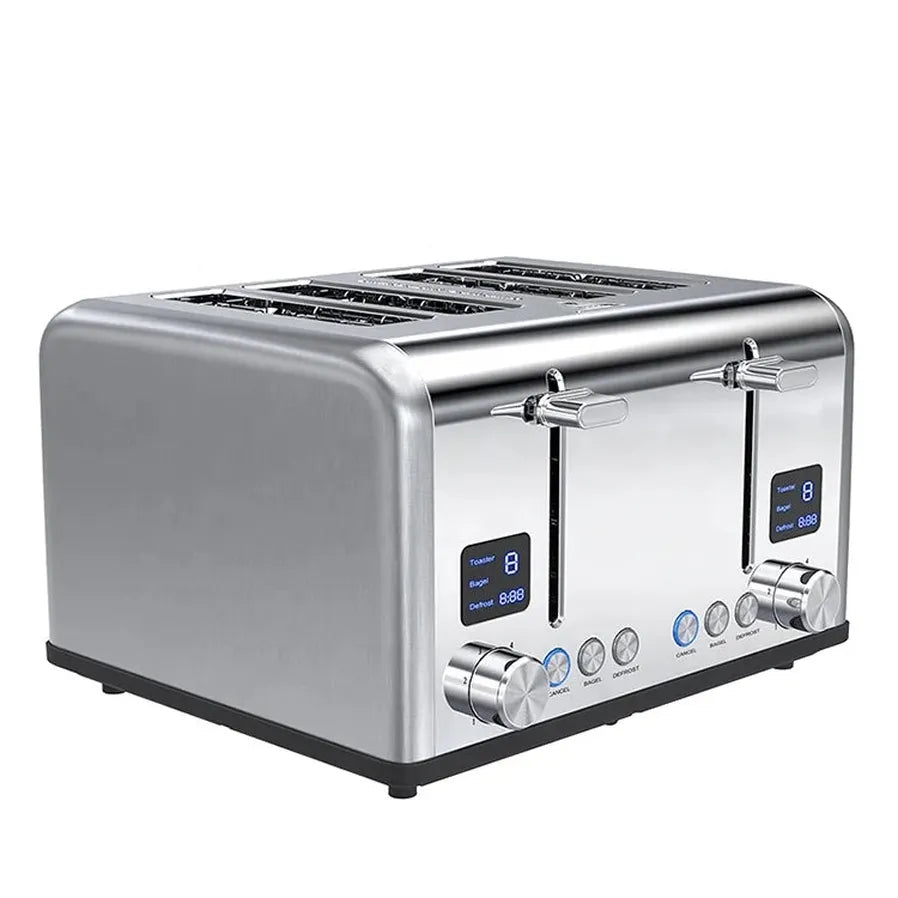 HKM-322771 Four-Slice Stainless Steel Electric Toaster with LED Display for Versatile Breakfast Preparation