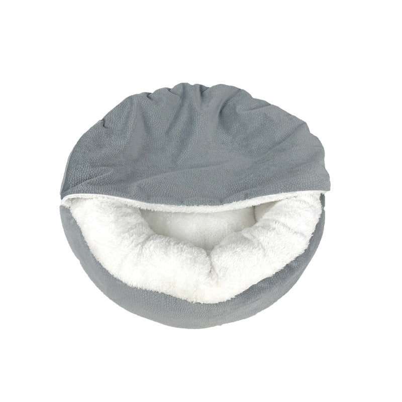 HKM-3227837 Cozy Semi-Enclosed Dog Mat with Thick Warm Cover - Grey, 48x48x20cm & 56x56x20cm