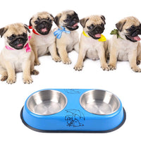 HKM-3227965 Stainless Steel Double Bowl Pet Feeder with Detachable Design - Random Color Selection