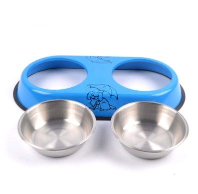 HKM-3227965 Stainless Steel Double Bowl Pet Feeder with Detachable Design - Random Color Selection