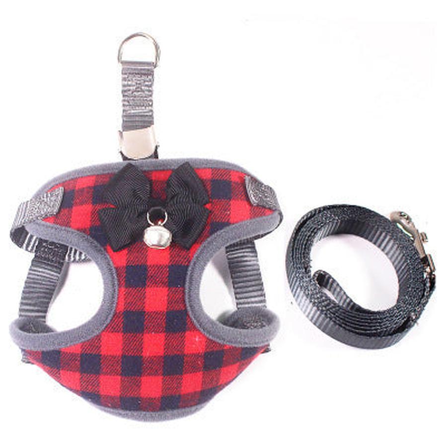 HKM-322899 Small Dog Leash with Chest Strap - Available in Red, Black, and Dark Blue Lattice, Sizes S to L