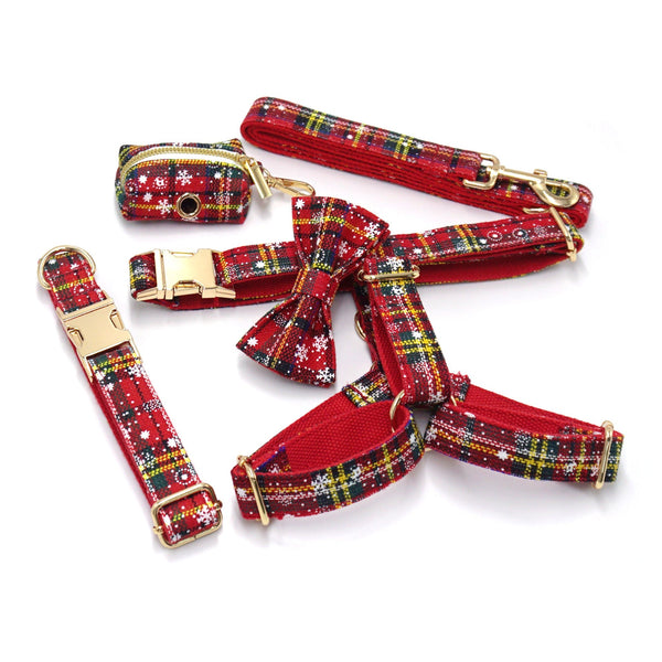 HKM-3229245 Red Christmas Pet Collar and Leash Set with Bowknot and Chest Attachment
