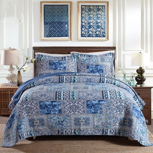 HKM-323027 Three-Piece Cotton Washed Air-Conditioning Quilt Set with Embroidered Floral Design