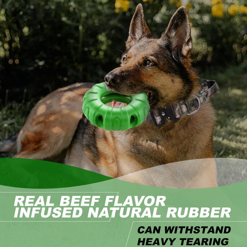 HKM-3231037 Durable Natural Rubber Tire-Shaped Dog Chew Toy with Beef Flavor and Treat Dispenser for Medium to Large Dogs