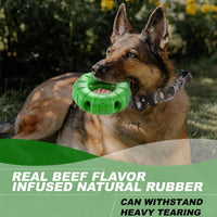 HKM-3231037 Durable Natural Rubber Tire-Shaped Dog Chew Toy with Beef Flavor and Treat Dispenser for Medium to Large Dogs