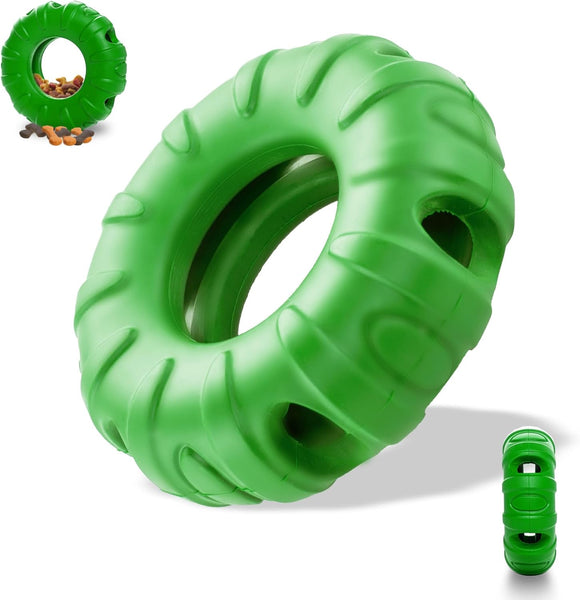 HKM-3231037 Durable Natural Rubber Tire-Shaped Dog Chew Toy with Beef Flavor and Treat Dispenser for Medium to Large Dogs