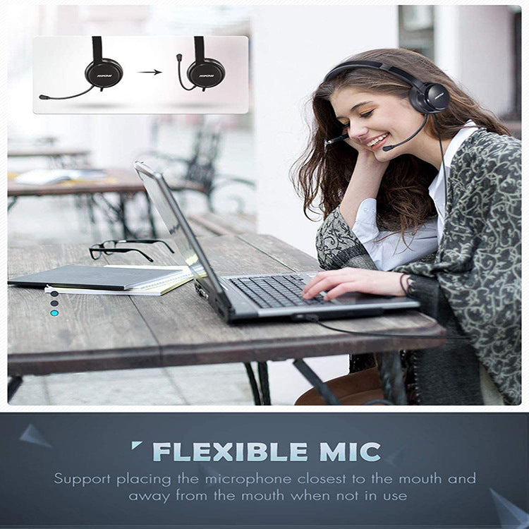 HKM-323219 USB Wired Headset with 3.5mm Audio Jack and Built-in Microphone for Computers, Mobile Phones, and Tablets