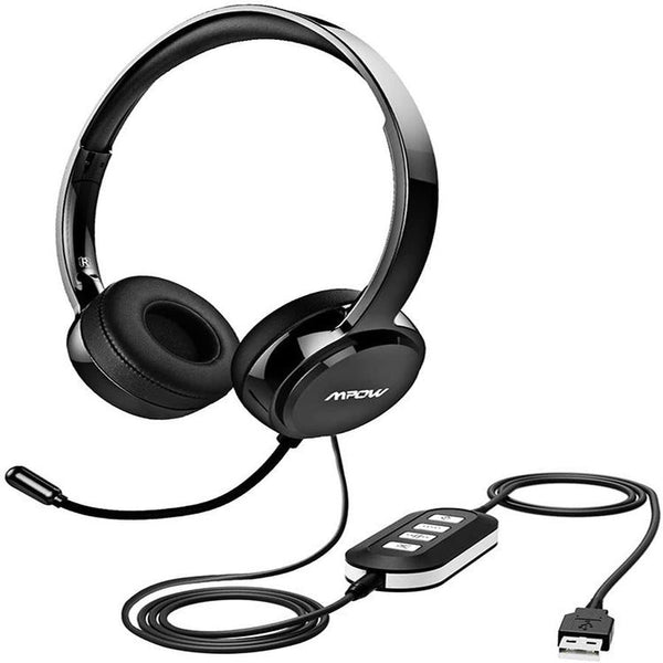 HKM-323219 USB Wired Headset with 3.5mm Audio Jack and Built-in Microphone for Computers, Mobile Phones, and Tablets