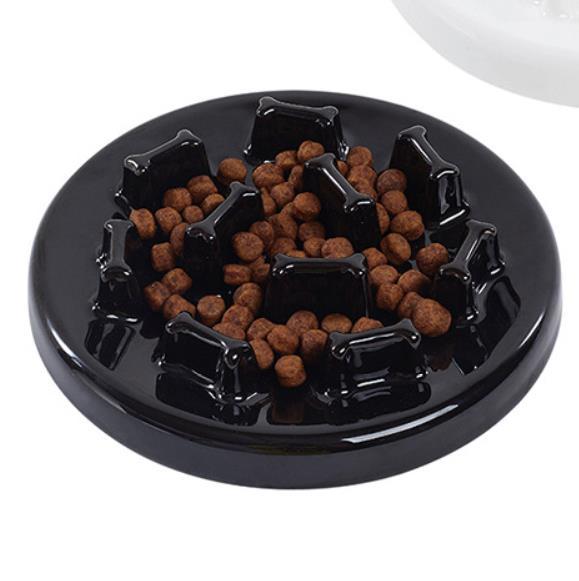 HKM-3233725 Tilted Solid Wood Double Bowl Pet Feeder with Ceramic Bowls and Neck Guard