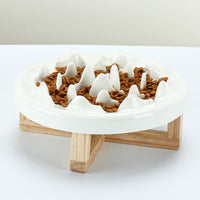 HKM-3233725 Tilted Solid Wood Double Bowl Pet Feeder with Ceramic Bowls and Neck Guard