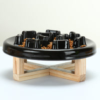 HKM-3233725 Tilted Solid Wood Double Bowl Pet Feeder with Ceramic Bowls and Neck Guard