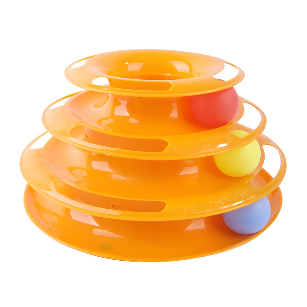HKM-3234365 Interactive Cat Toy Set with Turntable, Feather, and Soft Materials - Orange & Green
