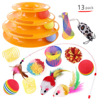 HKM-3234365 Interactive Cat Toy Set with Turntable, Feather, and Soft Materials - Orange & Green