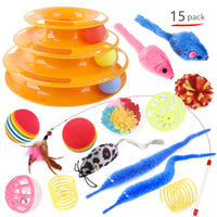 HKM-3234365 Interactive Cat Toy Set with Turntable, Feather, and Soft Materials - Orange & Green
