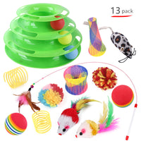 HKM-3234365 Interactive Cat Toy Set with Turntable, Feather, and Soft Materials - Orange & Green