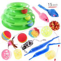 HKM-3234365 Interactive Cat Toy Set with Turntable, Feather, and Soft Materials - Orange & Green