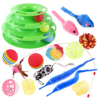 HKM-3234365 Interactive Cat Toy Set with Turntable, Feather, and Soft Materials - Orange & Green