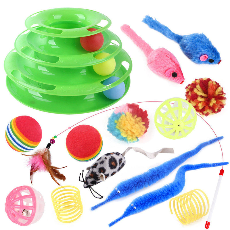 HKM-3234365 Interactive Cat Toy Set with Turntable, Feather, and Soft Materials - Orange & Green