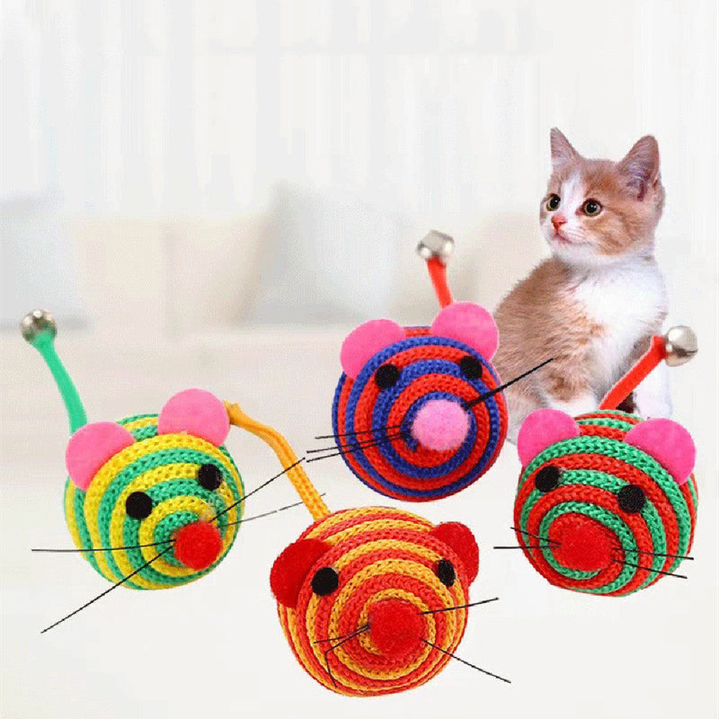 HKM-323475 Nylon Rope Cat Toy with Bell - Assorted Colors - 10PC Pack