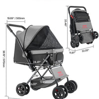 HKM-3235773 Foldable 4-Wheel Pet Stroller with Reversible Handle - Supports Pets Up to 44lbs