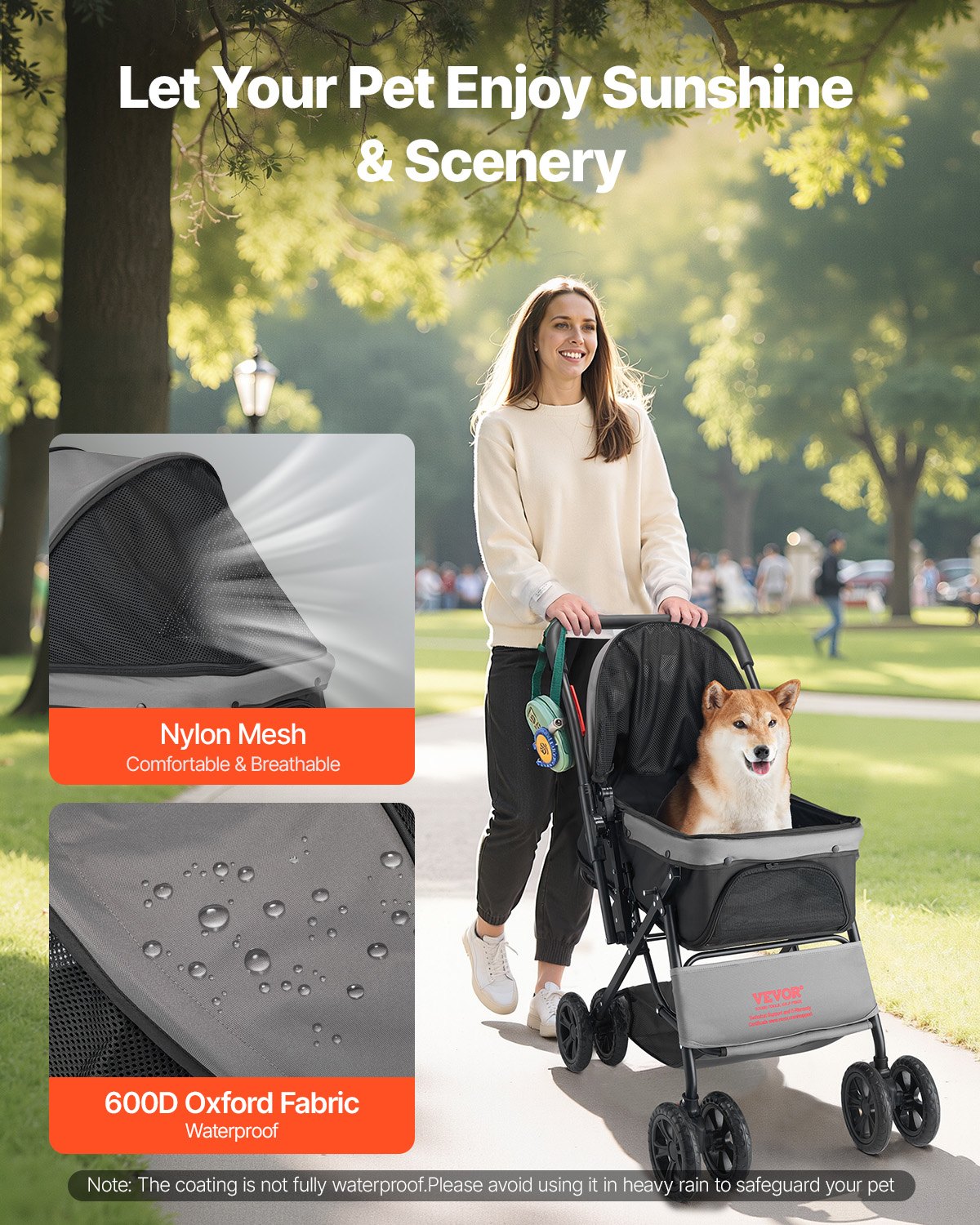 HKM-3235773 Foldable 4-Wheel Pet Stroller with Reversible Handle - Supports Pets Up to 44lbs