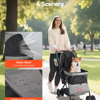 HKM-3235773 Foldable 4-Wheel Pet Stroller with Reversible Handle - Supports Pets Up to 44lbs