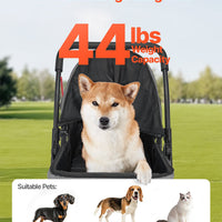 HKM-3235773 Foldable 4-Wheel Pet Stroller with Reversible Handle - Supports Pets Up to 44lbs