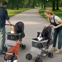 HKM-3235773 Foldable 4-Wheel Pet Stroller with Reversible Handle - Supports Pets Up to 44lbs