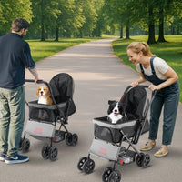 HKM-3235773 Foldable 4-Wheel Pet Stroller with Reversible Handle - Supports Pets Up to 44lbs