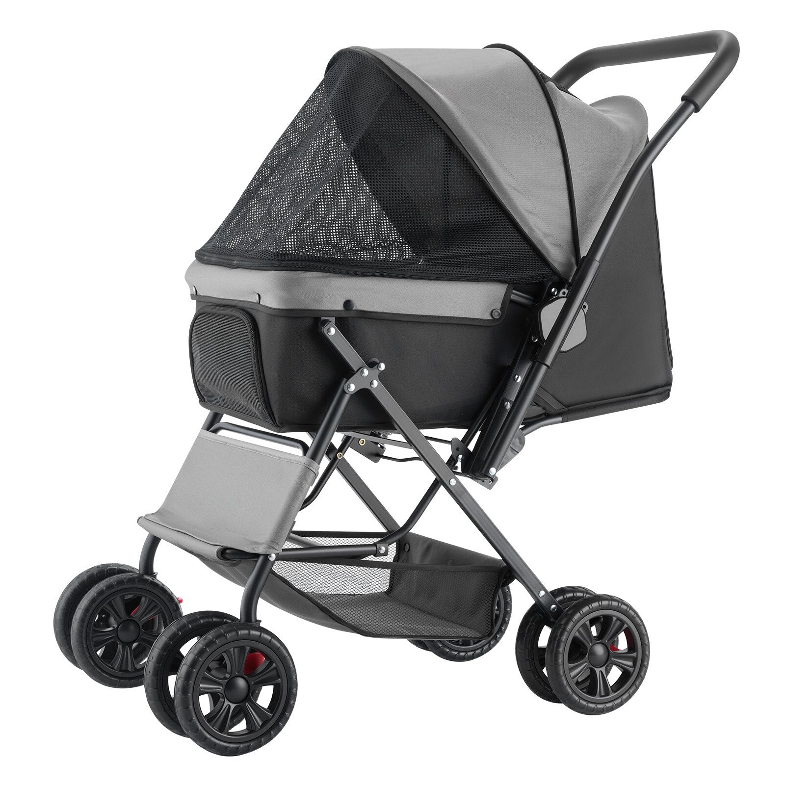 HKM-3235773 Foldable 4-Wheel Pet Stroller with Reversible Handle - Supports Pets Up to 44lbs