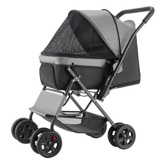HKM-3235773 Foldable 4-Wheel Pet Stroller with Reversible Handle - Supports Pets Up to 44lbs
