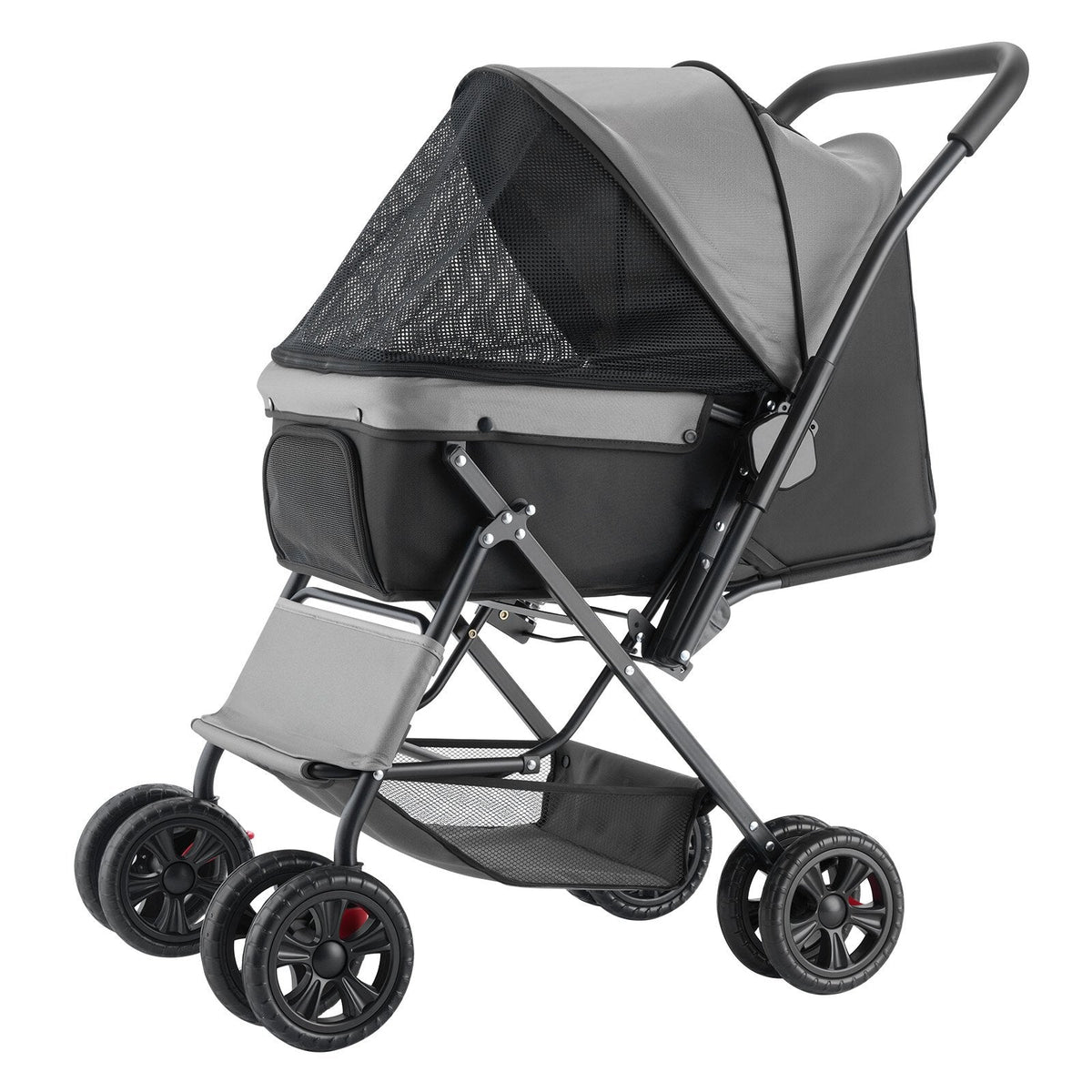 HKM-3235773 Foldable 4-Wheel Pet Stroller with Reversible Handle - Supports Pets Up to 44lbs