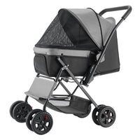 HKM-3235773 Foldable 4-Wheel Pet Stroller with Reversible Handle - Supports Pets Up to 44lbs