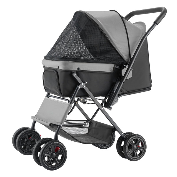 HKM-3235773 Foldable 4-Wheel Pet Stroller with Reversible Handle - Supports Pets Up to 44lbs