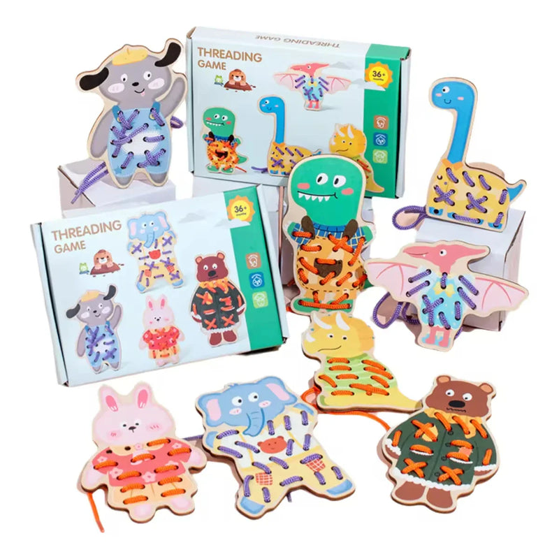 HKM-323603 Wooden Threading Board Game for Fine Motor Skills Development - Educational Toy for Ages 5+