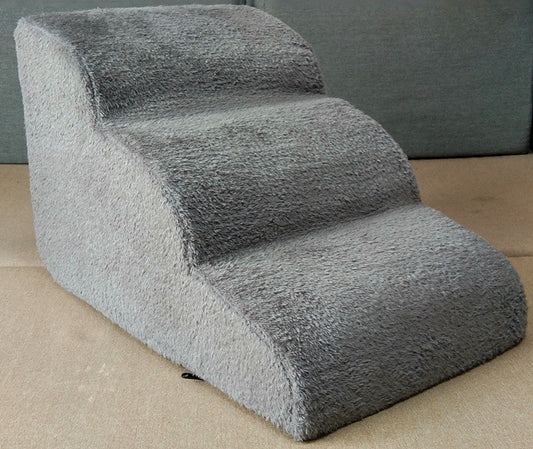 HKM-3236797 Three-Tier Pet Training Stairs - Cloth Design, Dark Gray & Brown, 60*42*39CM