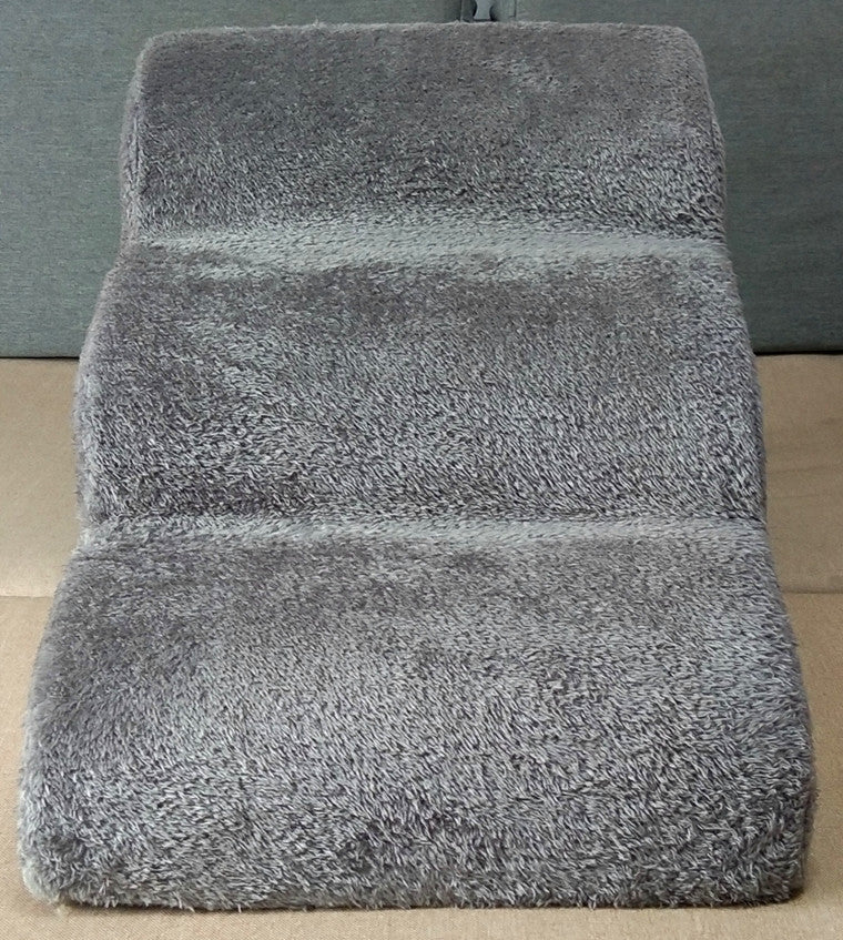 HKM-3236797 Three-Tier Pet Training Stairs - Cloth Design, Dark Gray & Brown, 60*42*39CM