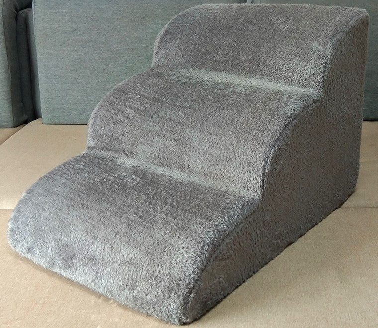 HKM-3236797 Three-Tier Pet Training Stairs - Cloth Design, Dark Gray & Brown, 60*42*39CM