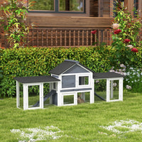 HKM-3237181 Deluxe 2-Story Wooden Rabbit Hutch with Ramp, Run and Removable Tray - Dark Gray
