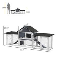 HKM-3237181 Deluxe 2-Story Wooden Rabbit Hutch with Ramp, Run and Removable Tray - Dark Gray
